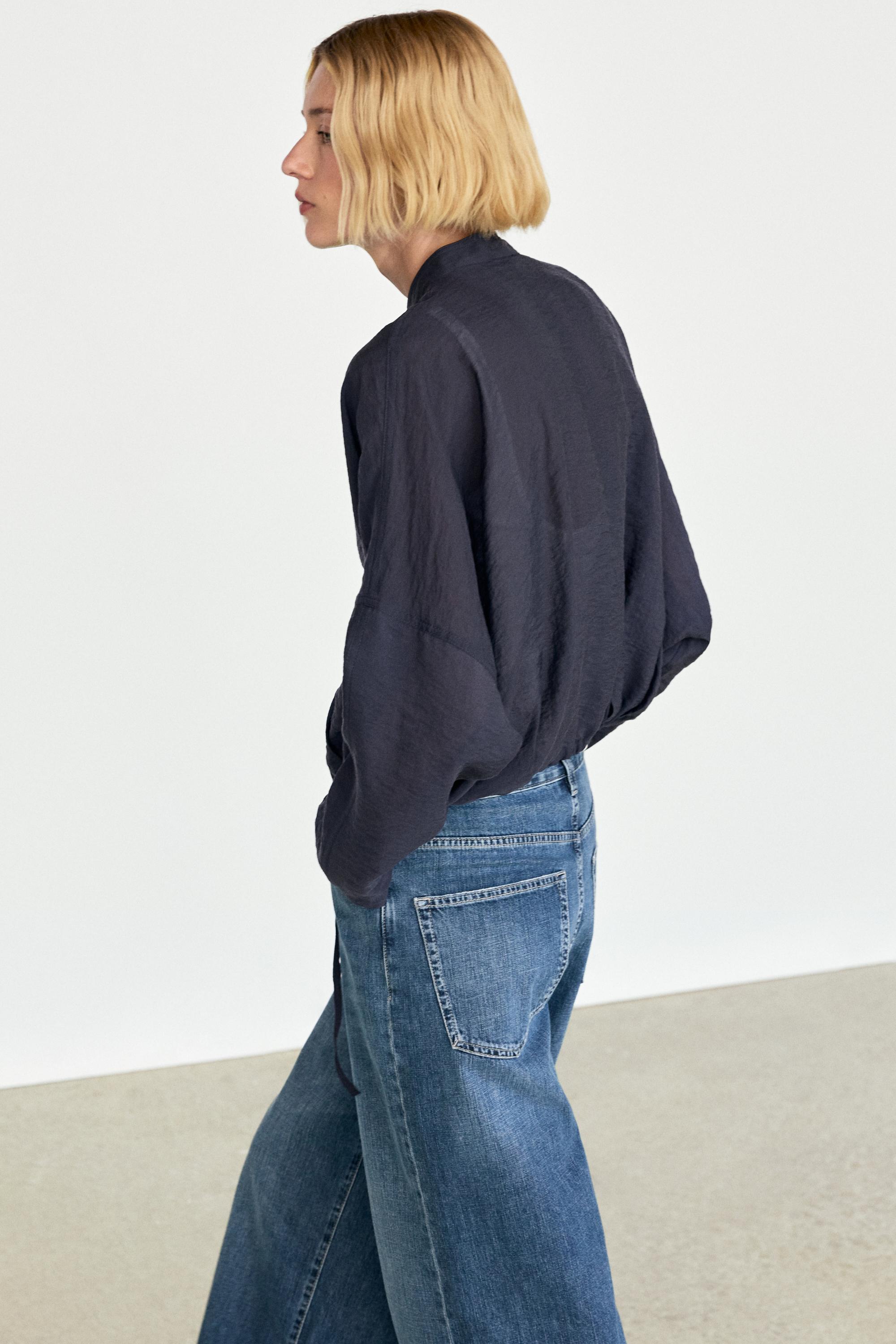 Stand collar bomber jacket with button details